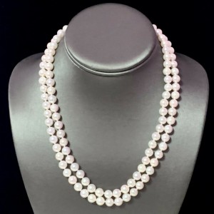 Diamond Akoya Pearl 2-Strand Necklace 14k Gold 18" 7.5mm Certified $9,750 116393