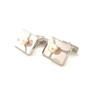 Mikimoto Estate Akoya Pearl Sterling Silver Cufflinks 6.08 mm 17 Grams M207