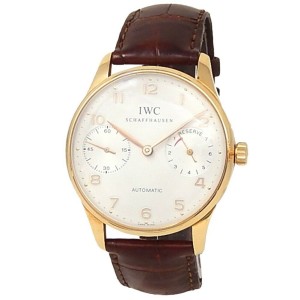 IWC Portuguese 7 Days Power Reserve 18k Rose Gold Leather Silver Watch IW500004