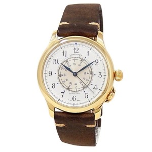 Longines Weems 18k Yellow Gold Leather Auto White Silver Men's Watch L2.605.6