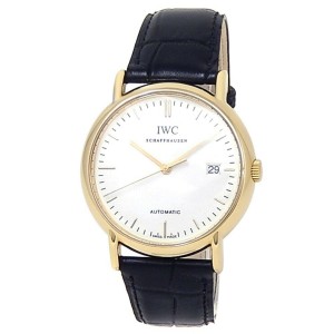 IWC Portofino 18k Yellow Gold Black Leather Automatic White Men's Watch IW353314
