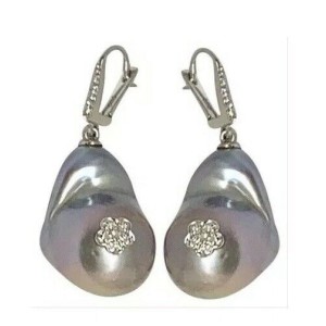 Diamond Large Freshwater Pearl Earrings 14k Gold 23.2 mm Certified $1,950 914371
