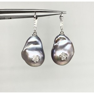 Diamond Large Freshwater Pearl Earrings 14k Gold 23.2 mm Certified $1,950 914371