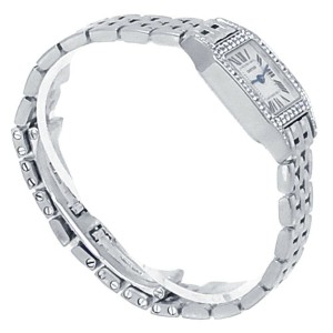 Cartier Santos Demoiselle 18k White Gold Diamonds Silver Watch WF9003Y8