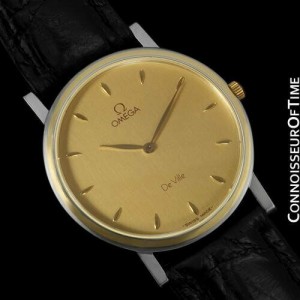 OMEGA De Ville Mens Solid 18K Gold & SS Ultra Thin Watch  