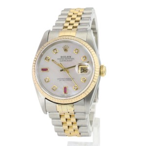 White Mop Mens Datejust Two-tone Diamond Ruby Dial Fluted Bezel Watch