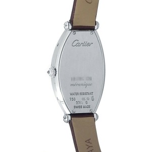Cartier Tonneau 18k White Gold Leather Diamonds Silver Ladies Watch WE400131