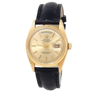 Rolex Day-Date 18k Yellow Gold Leather Automatic Champagne Men's Watch 