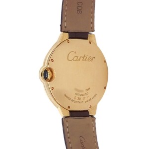 Cartier Ballon Bleu 18k Yellow Gold Leather Auto Silver Men's Watch