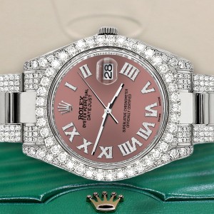 Rolex Datejust II 41mm Diamond Bezel/Lugs/Bracelet/Salmon Roman Dial Steel Watch 116300