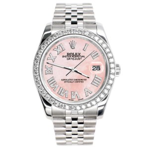 Rolex Datejust 116200 36mm 2.0ct Diamond Bezel/Royal Pink MOP Diamond Roman Dial Steel Watch