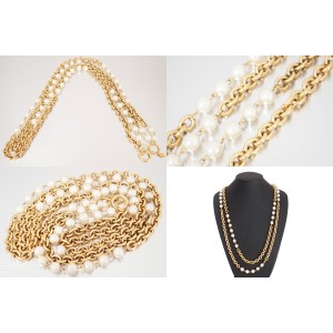Chanel Metal Simulated Glass Pearl Necklace 