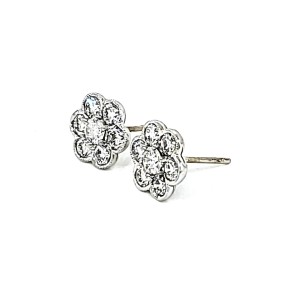 Round Flower Shaped Diamond Cluster Earrings