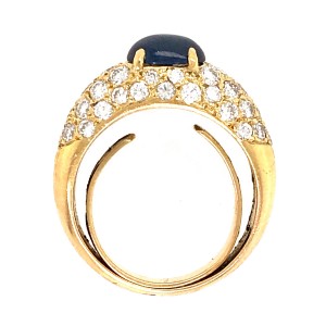 18k Yellow Gold Pave Diamond and Sapphire Cabochon Ring