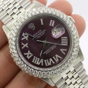 Rolex Datejust 36MM Steel Watch with 4.6Ct Diamond Bezel/Purple Roman Diamond Dial