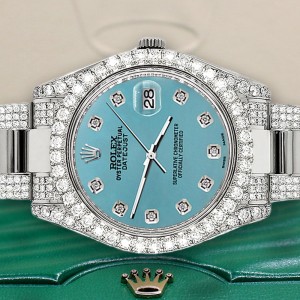 Rolex Datejust II 41mm Diamond Bezel/Lugs/Bracelet/Turquoise Diamond Dial Steel Watch 116300