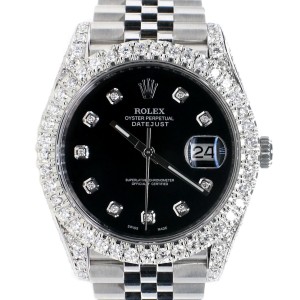 Rolex Datejust 41 Steel Jubilee Watch 5.9CT Diamond Bezel/Lugs/Sides/Black Dial 126300