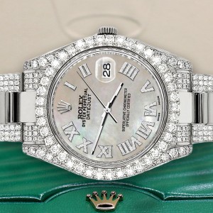 Rolex Datejust II 41mm Diamond Bezel/Lugs/Bracelet/Champagne MOP Roman Dial Steel Watch 116300
