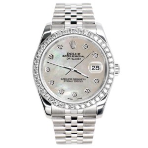 Rolex Datejust 116200 36mm 1.85ct Diamond Bezel/Champagne MOP Diamond Dial Steel Watch