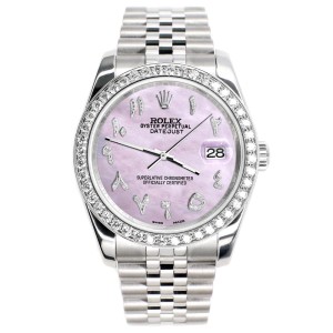 Rolex Datejust 116200 36mm 2.0ct Diamond Bezel/Pink Pearl Diamond Arabic Dial Steel Watch