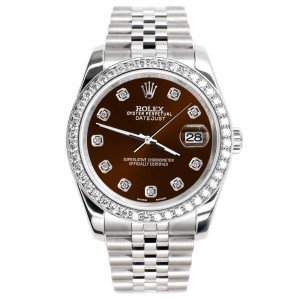 Rolex Datejust 116200 36mm 1.85ct Diamond Bezel/Chocolate Diamond Dial Steel Watch
