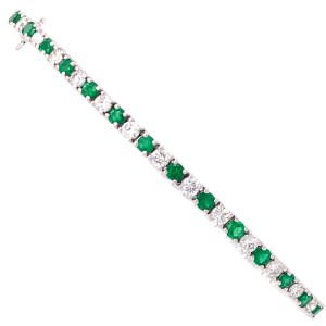 18k White Gold Emerald and Diamond Tennis Bracelet