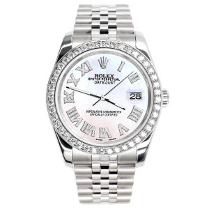 Rolex Datejust 116200 36mm 2.0ct Diamond Bezel/White Pearl Diamond Roman Dial Steel Watch