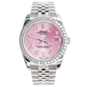 Rolex Datejust 116200 36mm 2.0ct Diamond Bezel/Pink Flower Diamond Arabic Dial Steel Watch