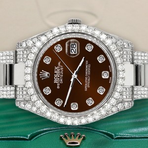 Rolex Datejust II 41mm Diamond Bezel/Lugs/Bracelet/Chocolate Diamond Dial Steel Watch 116300