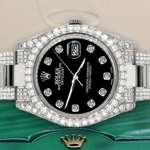 Rolex Datejust II 41mm Diamond Bezel/Lugs/Bracelet/Black Diamond Dial Steel Watch 116300