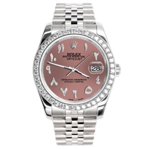 Rolex Datejust 116200 36mm 2.0ct Diamond Bezel/Salmon Diamond Arabic Dial Steel Watch