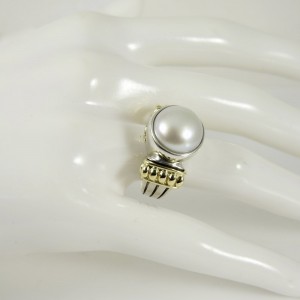 Lagos Sterling Silver 18K Yellow Gold Caviar Luna Mabe Pearl Ring