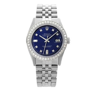 Rolex Datejust 16014 Stainless Steel and 18K White Gold Diamond Bezel Blue Dial 36mm Watch
