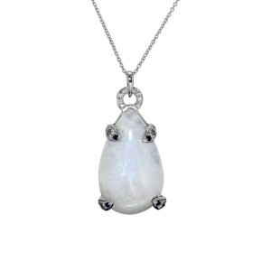 18K White Gold with Rainbow Moonstone Diamonds and Alexandrite Necklace