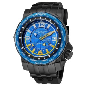Stuhrling Prestige Marine World Timer 319177-50 Stainless Steel & Rubber 50mm Watch