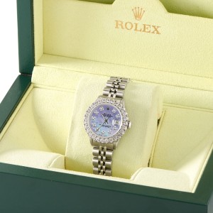 Rolex Datejust Steel 26mm Jubilee Watch 2CT Diamond Bezel / Purple MOP Dial