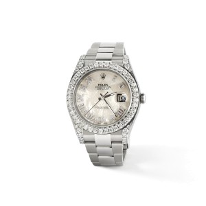 Rolex Datejust II Steel 41mm Watch 4.5CT Diamond Bezel/Lugs/White MOP Roman Dial Papers