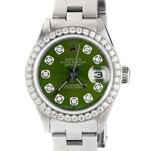 Rolex Datejust Ladies Automatic Stainless Steel 26mm Oyster Watch w/Chartreuse Green Dial & Diamond Bezel