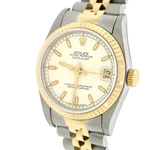 Rolex Datejust Midsize 2-Tone Yellow Gold/Stainless Steel Jubilee Cream Factory Dial 31MM Watch 68273