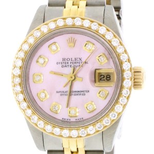 Rolex Datejust Ladies 2-Tone 18K Gold/SS 26mm Watch with Aqua Pink MOP Dial & Diamond Bezel