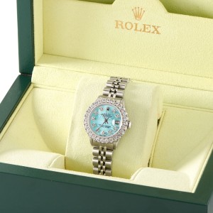 Rolex Datejust Steel 26mm Jubilee Watch 2CT Diamond Bezel / Aquamarine MOP Dial