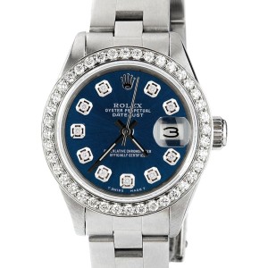 Rolex Datejust Ladies Automatic Stainless Steel 26mm Oyster Watch w/Peacock Blue Dial & Diamond Bezel