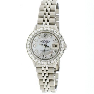 Rolex Datejust Ladies 26MM Automatic Steel Jubilee Watch w/White MOP Diamond Dial & 1.30Ct Bezel