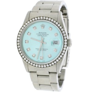 Rolex Datejust 36MM Automatic Stainless Steel Oyster Watch w/Ice Blue Diamond Dial & Bezel