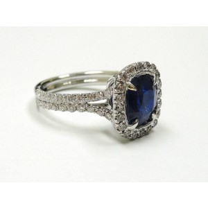 18K White Gold  Royal Blue Ceylon Sapphire Diamond Engagement Ring