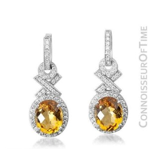 14K White Gold, Diamond & Natural Citrine Quartz Earrings, .75 Carat TDW, $2480