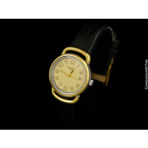 HERMES PULLMAN Ladies Luxury SS Steel & 18K Gold Plated Watch 