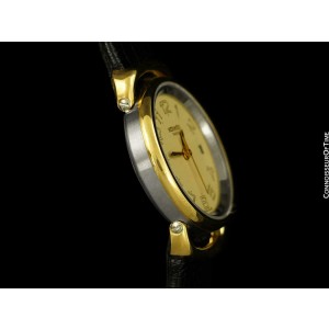 HERMES PULLMAN Ladies Luxury SS Steel & 18K Gold Plated Watch 