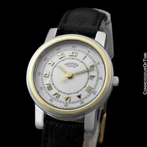 HERMES Carrick Ladies Stainless Steel & 18K Gold Watch 