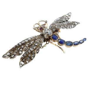 Victorian Diamond and Sapphire Gold Dragonfly Brooch
